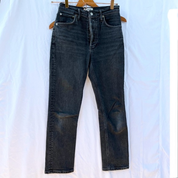 AGOLDE | RILEY HIGH RISE STRAIGHT CROP JEANS IN PANORAMIC BLACK SIZE 25 - Picture 6 of 9